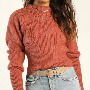 NWT Lulus Snow Day Romance Terracotta Cable Knit Cropped Sweater